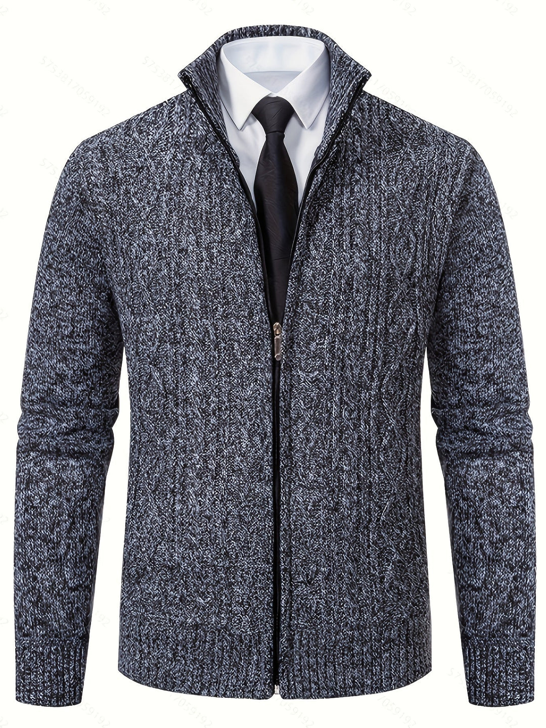 Lévand | Homme Cardigan Zippé Torsadé Col Montant - Black - Image 26