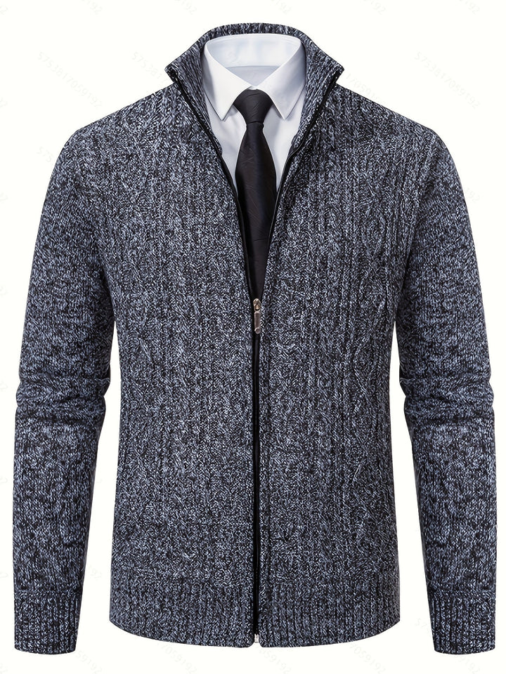 Lévand | Homme Cardigan Zippé Torsadé Col Montant - Black - Image 26