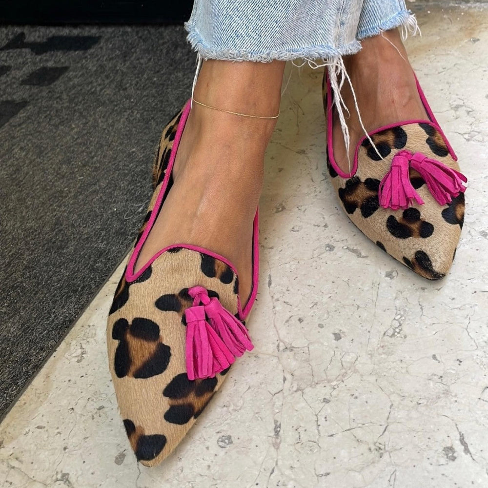 Selvaine | Femme Mocassins Léopard Pompons Plats - Leopard - Image 2