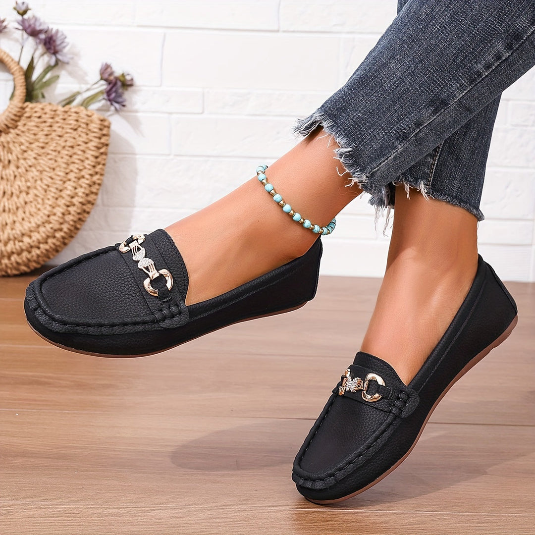 Selvane | Femme Mocassins Slip-On Boucle Dorée - White - Image 2