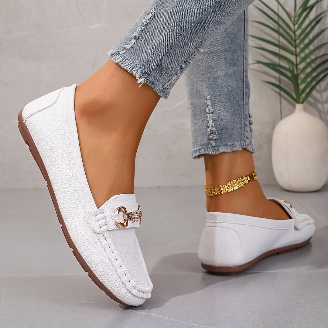 Selvane | Femme Mocassins Slip-On Boucle Dorée - White - Image 8