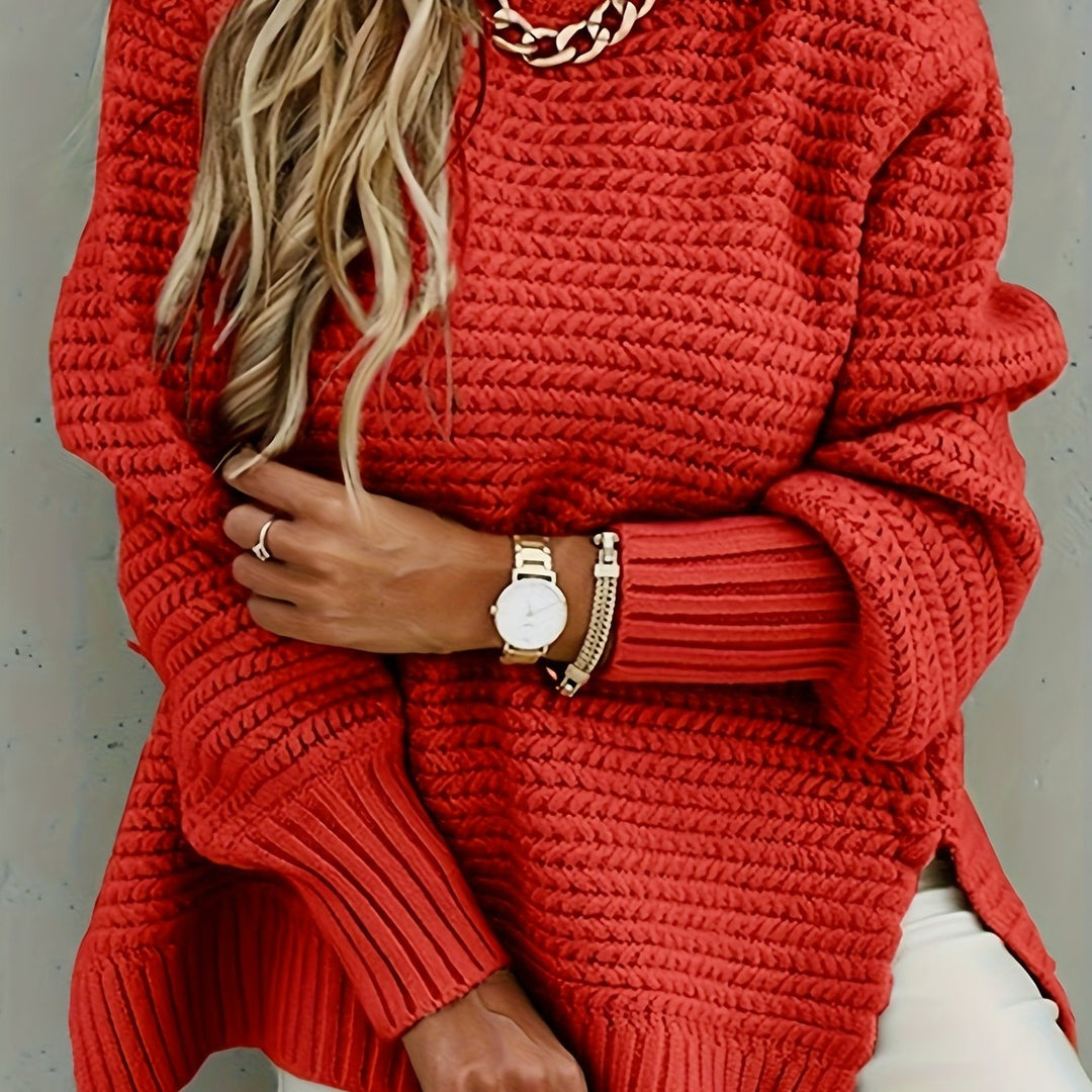 Selvîne | Pull Femme Grande Maille Oversize Col Montant - Red - Image 1