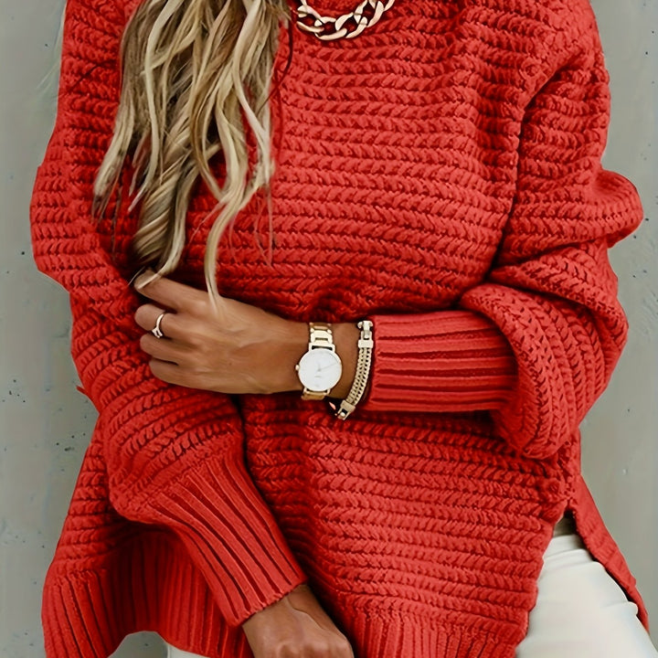 Selvîne | Pull Femme Grande Maille Oversize Col Montant - Red - Image 1