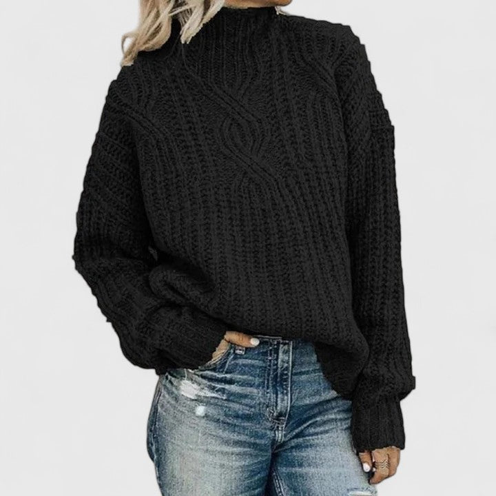 Serenella | Women's Cable Knit Mock Neck Sweater - Image 2