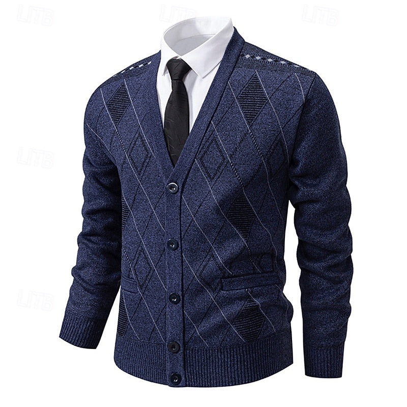 Dravsel | Homme Gilet en Maille Argyle Boutonné - Navy - Image 1