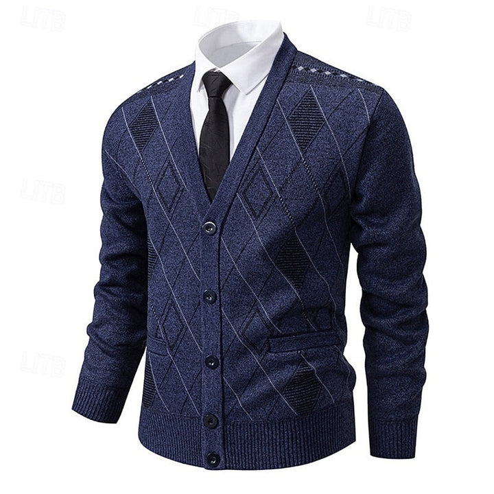 Dravsel | Homme Gilet en Maille Argyle Boutonné - Navy - Image 1