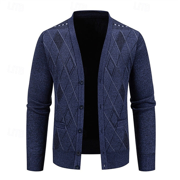 Dravsel | Homme Gilet en Maille Argyle Boutonné - Navy - Image 2