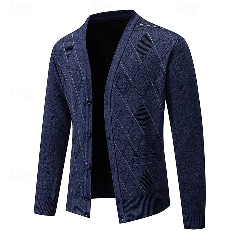 Dravsel | Homme Gilet en Maille Argyle Boutonné - Navy - Image 3