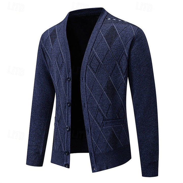 Dravsel | Homme Gilet en Maille Argyle Boutonné - Navy - Image 3