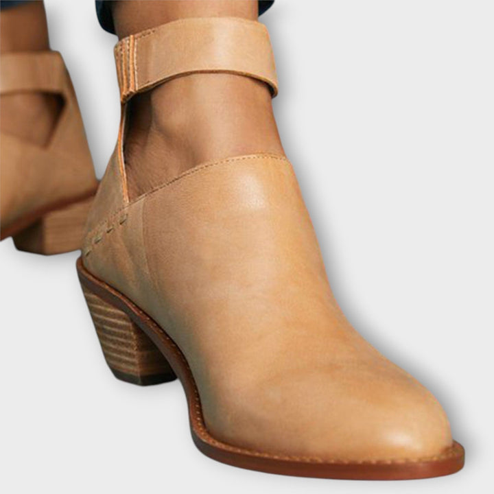 Sélavyne | Femme Bottines à Découpes Talon Bloc - Camel - Image 1