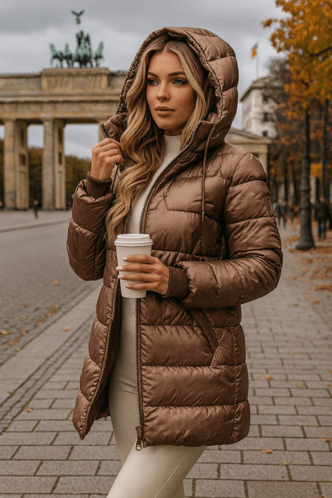 Sélovaine | Femme Doudoune Longue à Capuche Hiver - Brown - Image 1