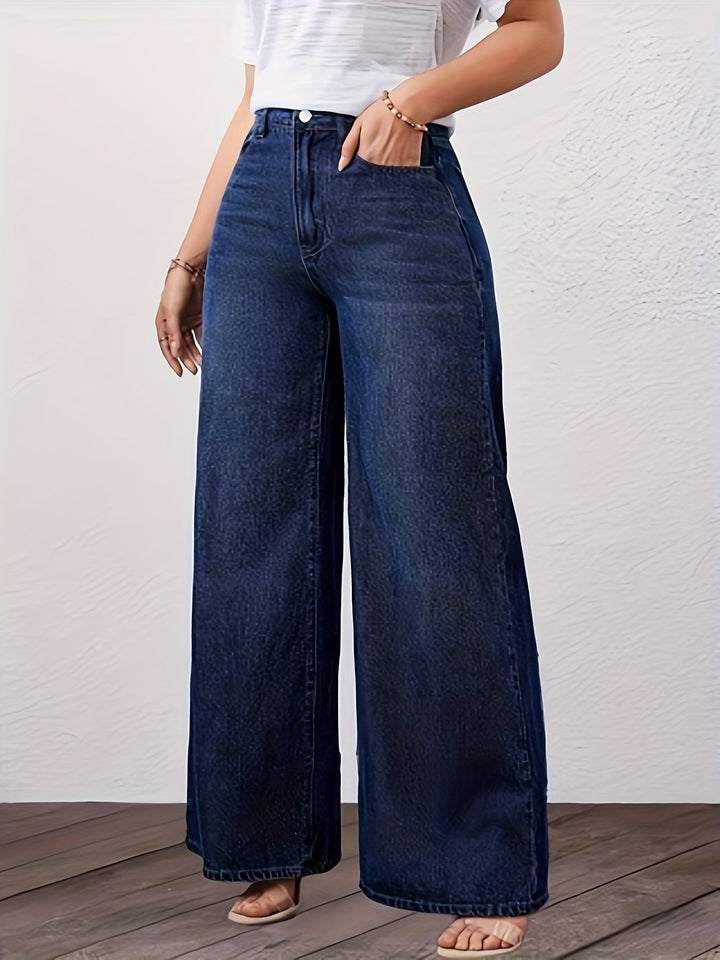 Sélovane | Femme Jean Large Taille Haute Bleu - Dark Blue - Image 1