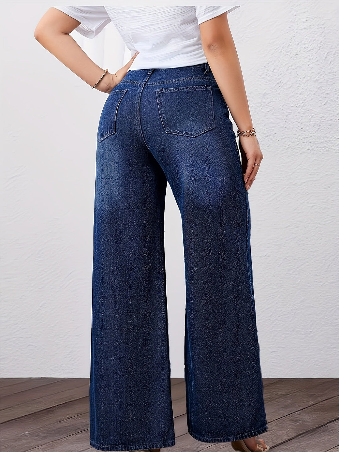 Sélovane | Femme Jean Large Taille Haute Bleu - Dark Blue - Image 2