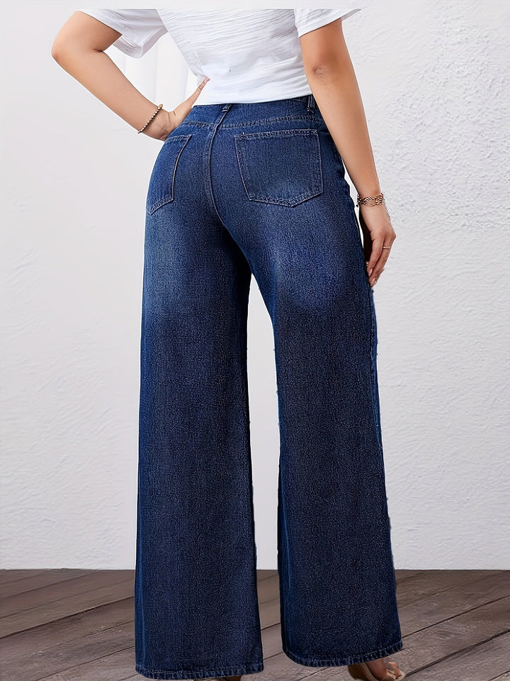 Sélovane | Femme Jean Large Taille Haute Bleu - Dark Blue - Image 2