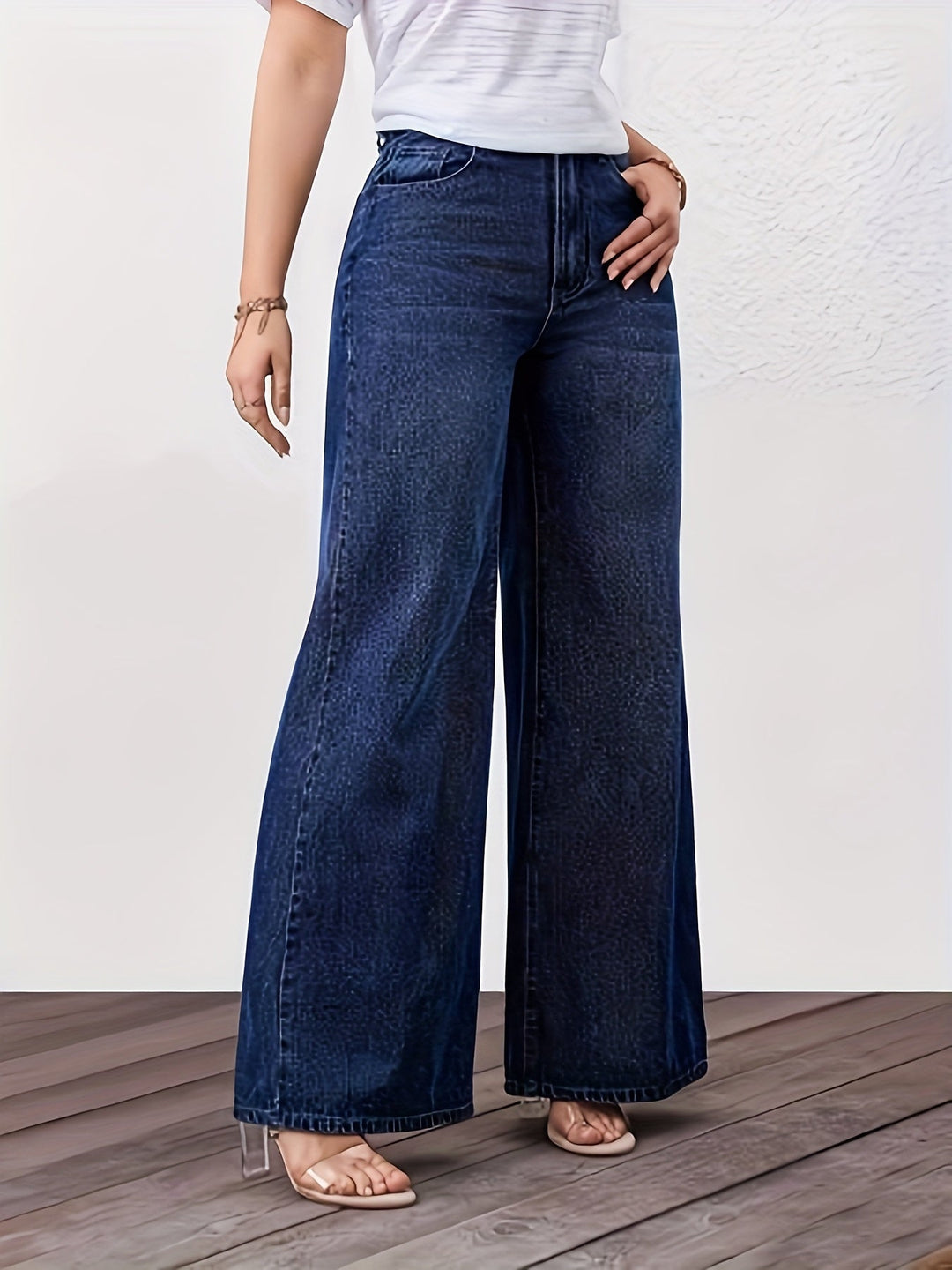 Sélovane | Femme Jean Large Taille Haute Bleu - Dark Blue - Image 3