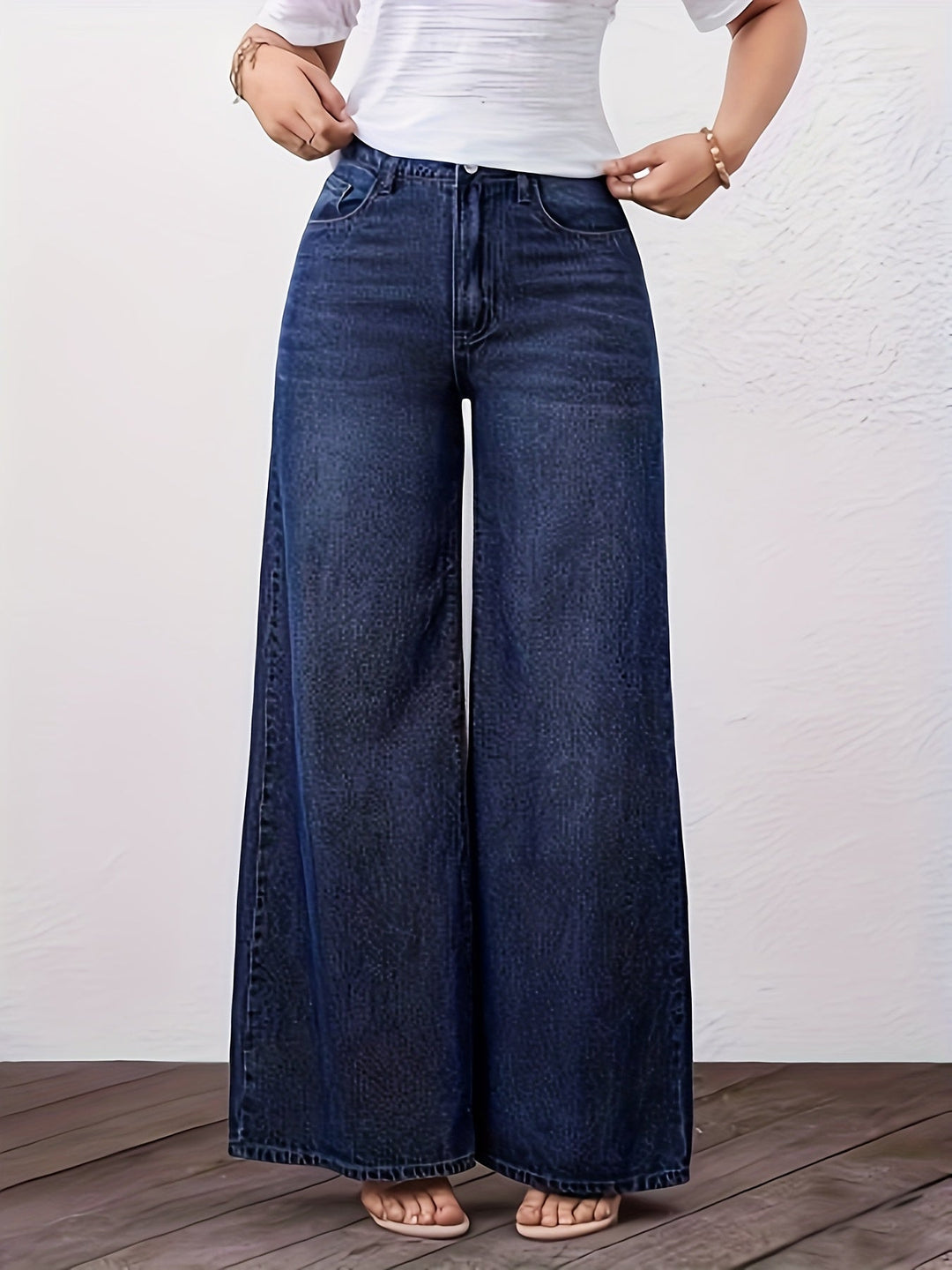 Sélovane | Femme Jean Large Taille Haute Bleu - Dark Blue - Image 4