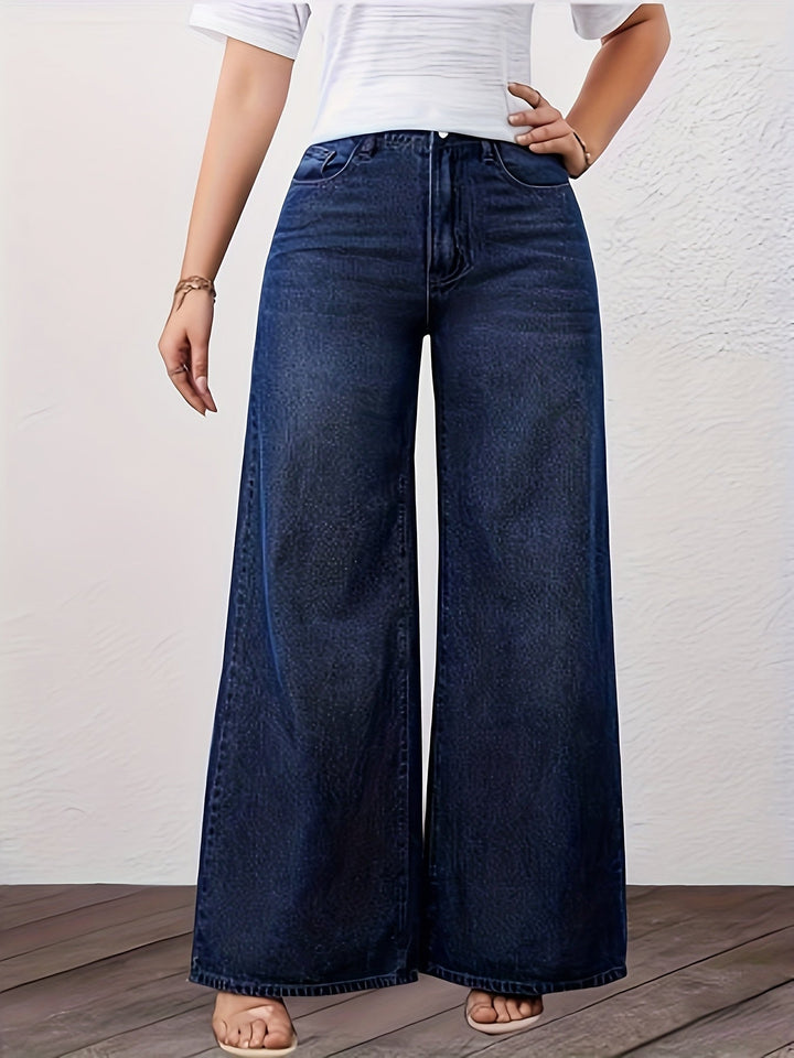 Sélovane | Femme Jean Large Taille Haute Bleu - Dark Blue - Image 5