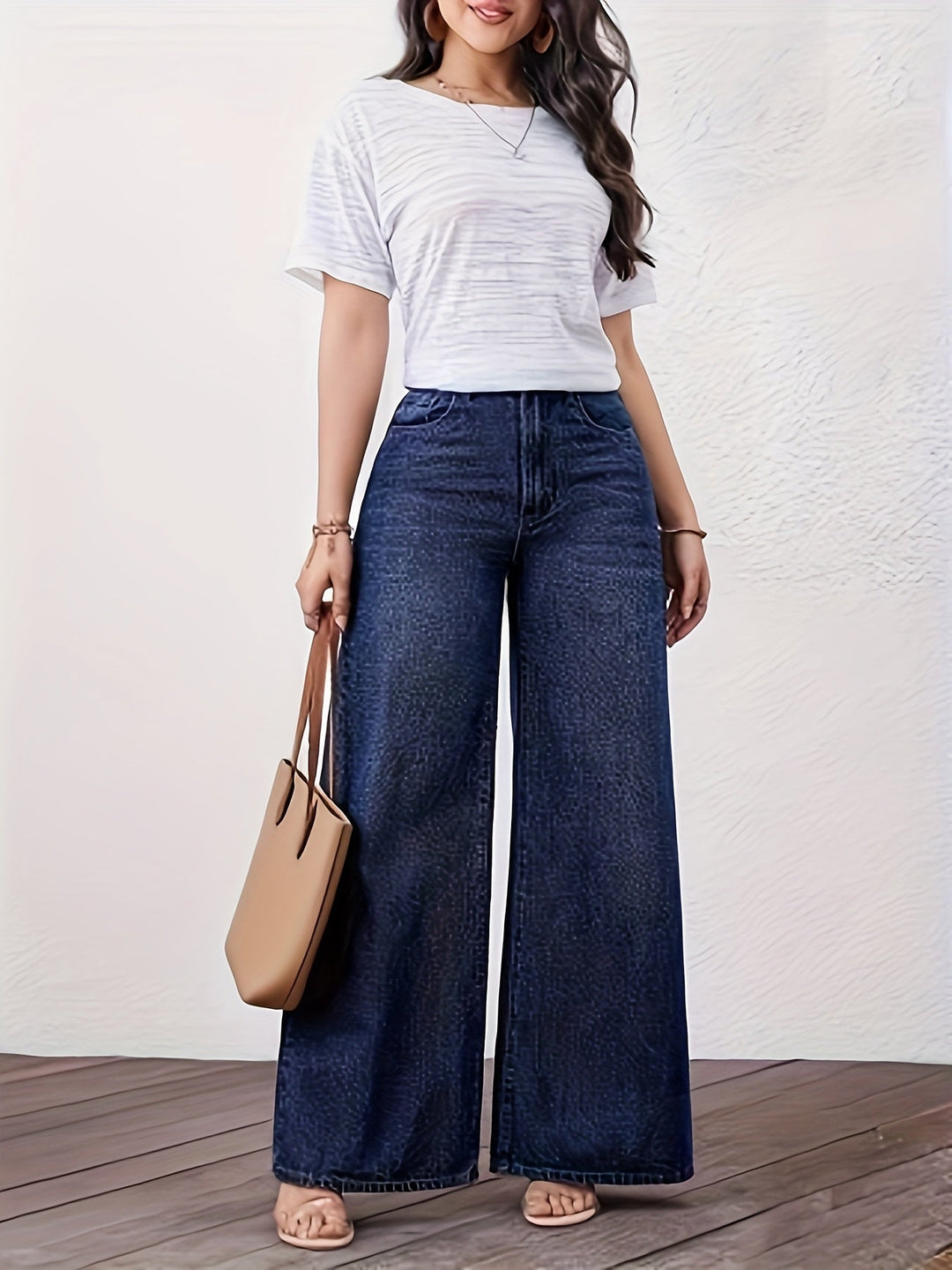 Sélovane | Femme Jean Large Taille Haute Bleu - Dark Blue - Image 6