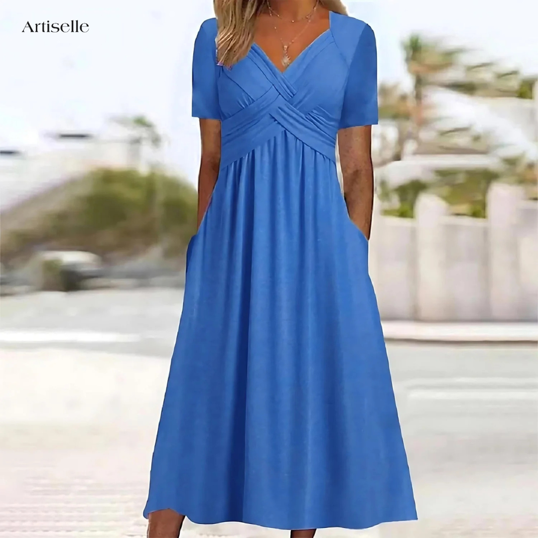 Solène | Robe Femme Mi-Longue Col V Croisé - Blue - Image 1