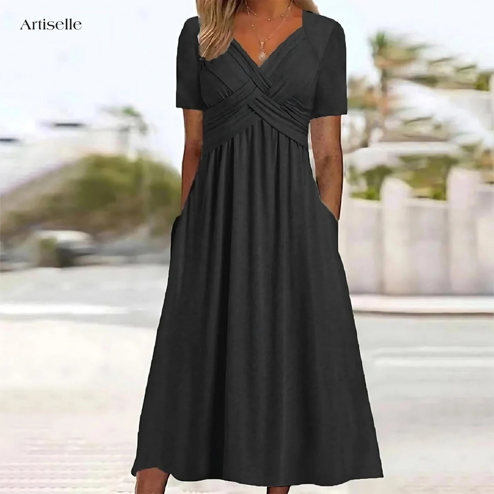 Solène | Robe Femme Mi-Longue Col V Croisé - Blue - Image 2