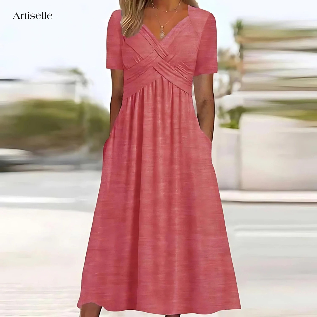 Solène | Robe Femme Mi-Longue Col V Croisé - Blue - Image 3