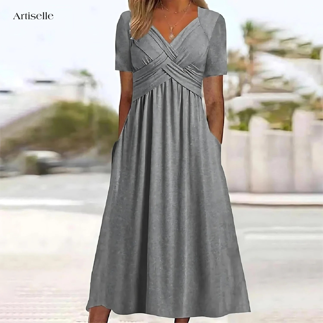Solène | Robe Femme Mi-Longue Col V Croisé - Blue - Image 4