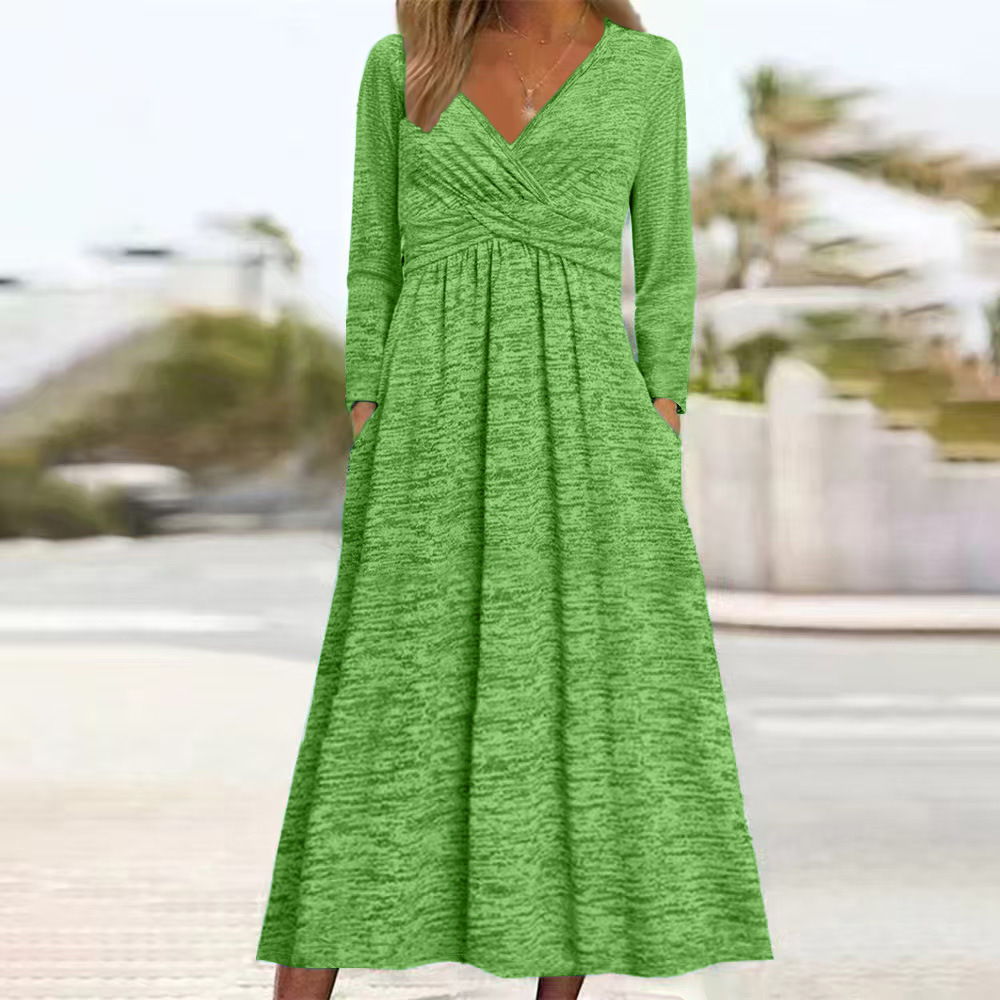 Solène | Robe Femme Mi-Longue Col V Croisé - Blue - Image 5
