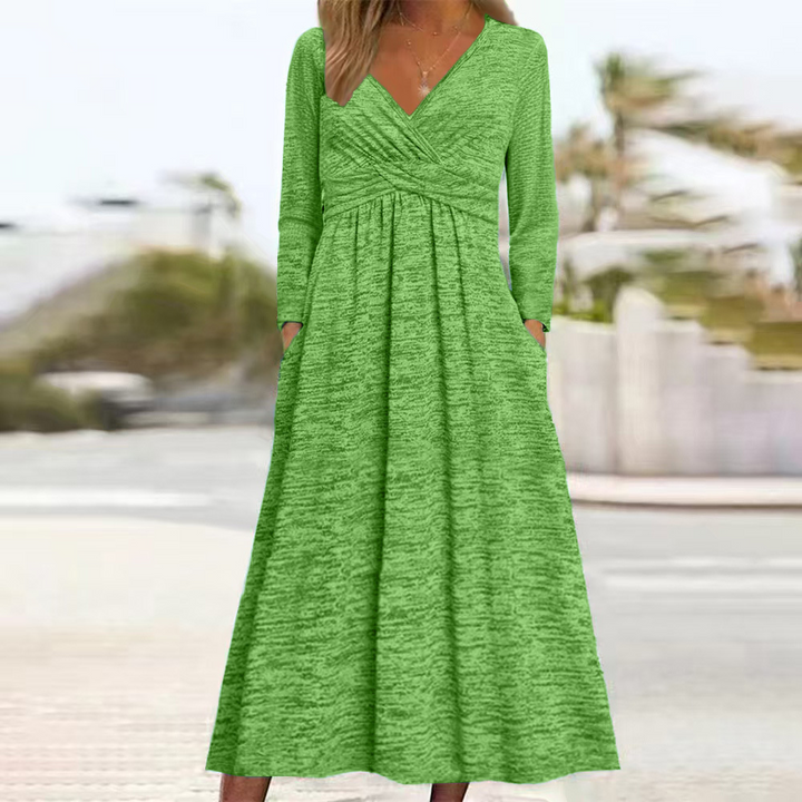 Solène | Robe Femme Mi-Longue Col V Croisé - Blue - Image 5