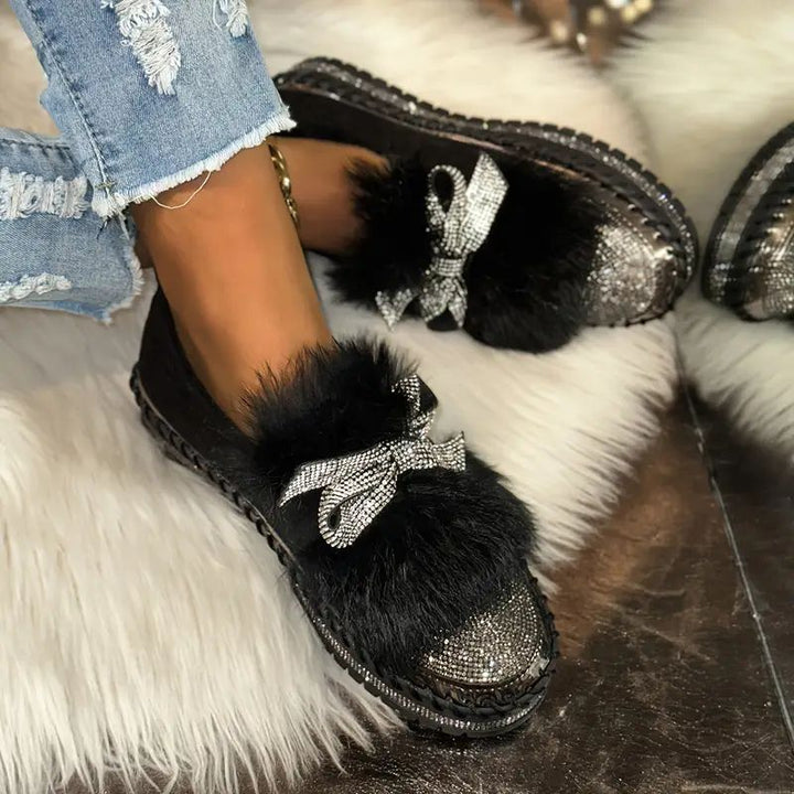 Solvaine | Femme Mocassins Fourrure Synthétique Strass - Image 1