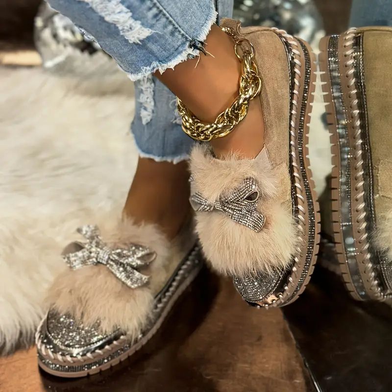 Solvaine | Femme Mocassins Fourrure Synthétique Strass - Image 2