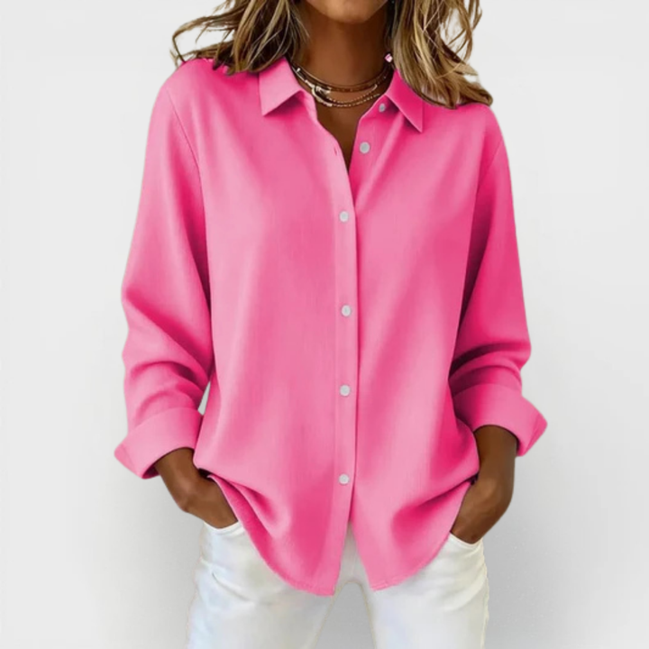 Solvière | Femme Chemisier Boutonné Manches Longues - Hot Pink - Image 1