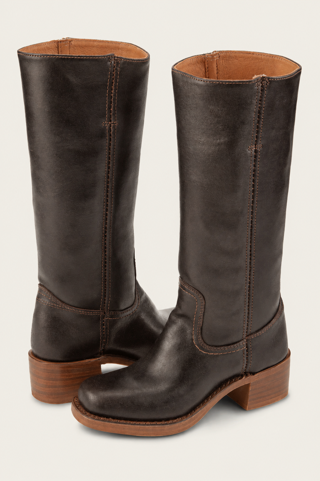 Sévanne | Femme Bottes Hautes Cuir Western Talon Bloc - Dark Brown - Image 1