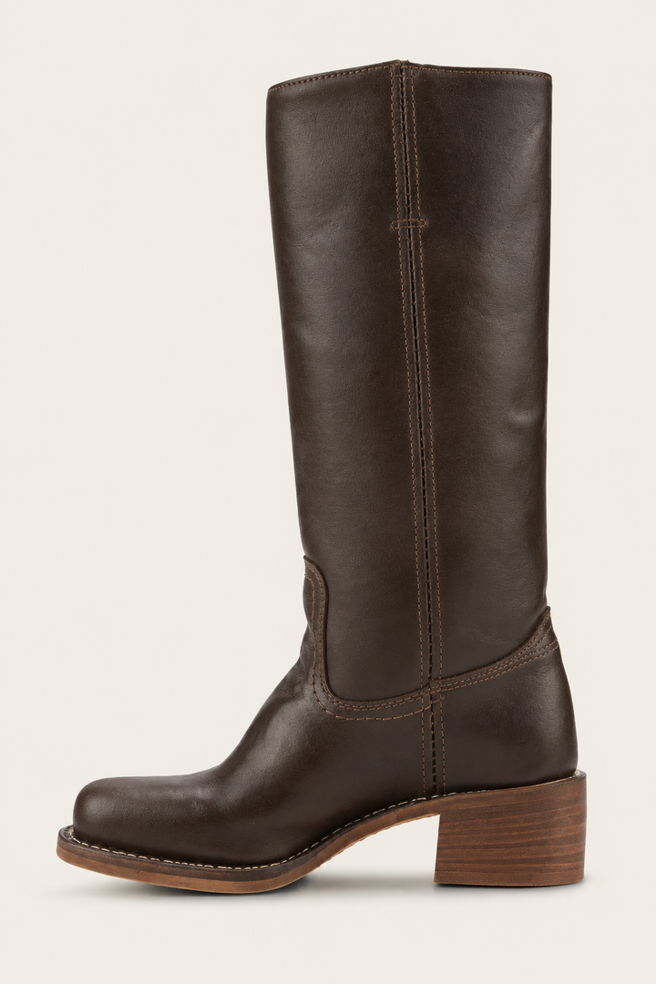 Sévanne | Femme Bottes Hautes Cuir Western Talon Bloc - Dark Brown - Image 4