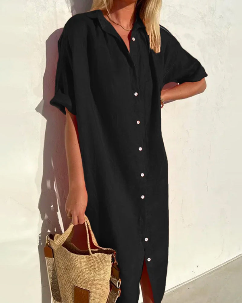 Sylvana | Women's Button-Up Midi Shirt Dress - Red - Image 2