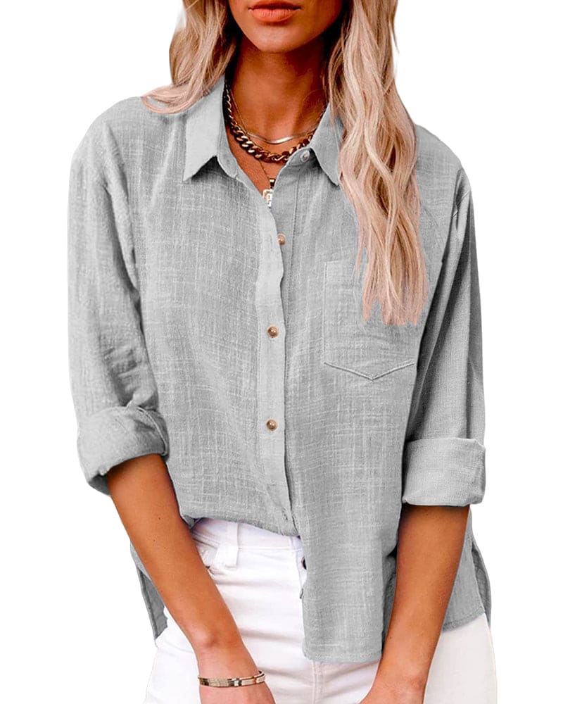 Sylvie | Women's Collared Button-Down Long Sleeve Shirt - Light Blue - Image 2
