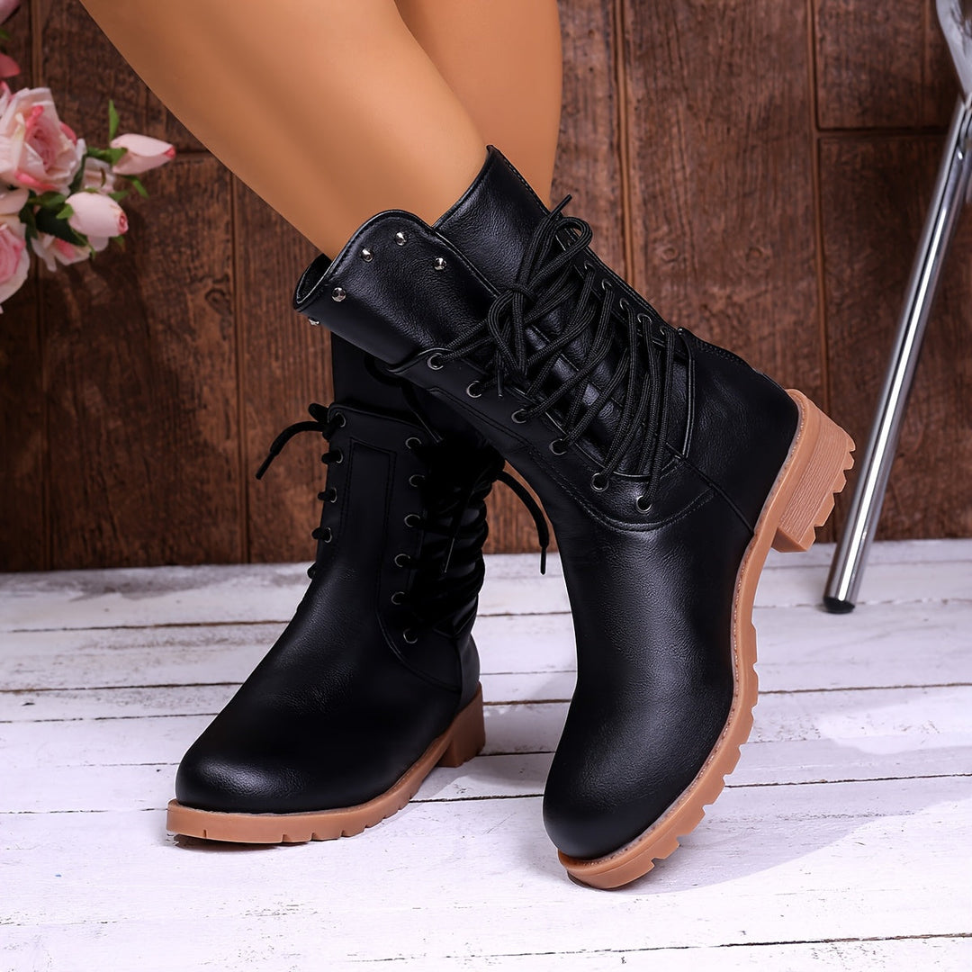 Sylvorne | Femme Bottines à Lacets Combat - Black - Image 5
