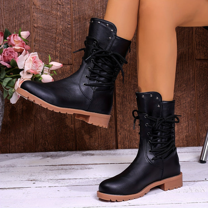 Sylvorne | Femme Bottines à Lacets Combat - Black - Image 6