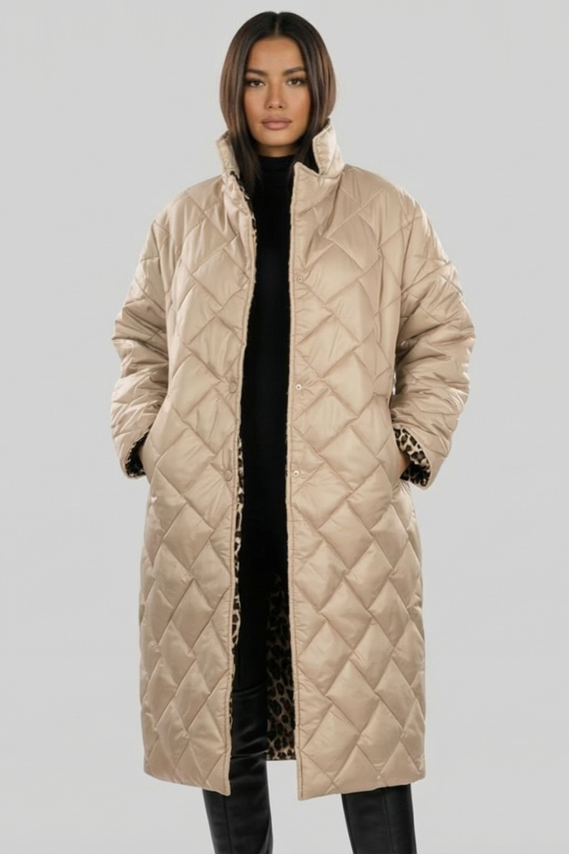 Sylvorne | Femme Doudoune Longue Réversible Léopard - Dark Brown - Image 5