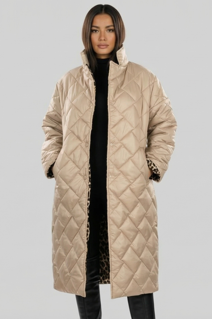 Sylvorne | Femme Doudoune Longue Réversible Léopard - Dark Brown - Image 5