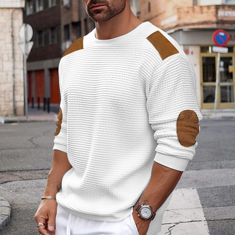Tarveil | Homme Pull Col Rond Pièces Coudes - White - Image 1