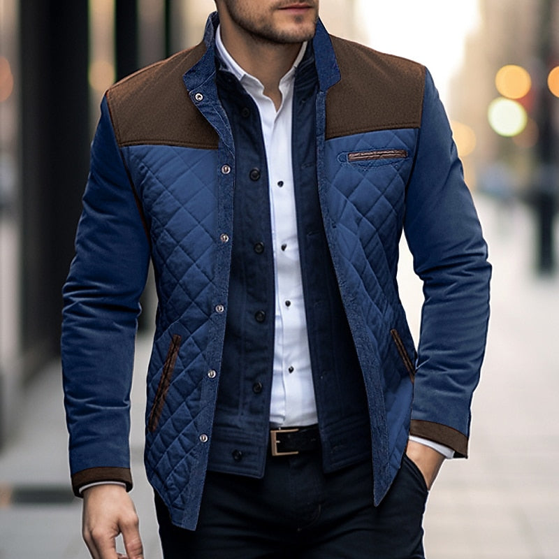 Tarvion | Homme Veste Matelassée Bicolore Col Montant - Blue - Image 1
