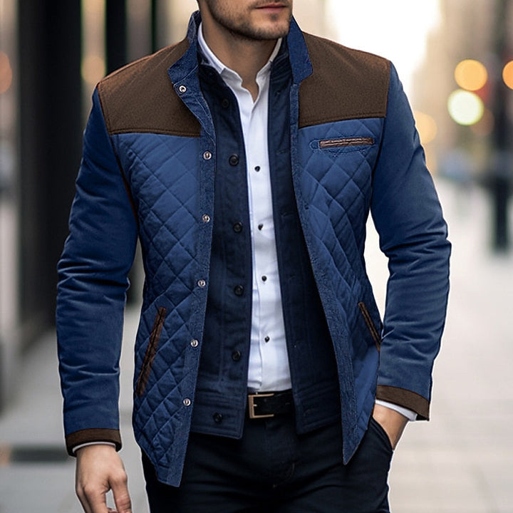 Tarvion | Homme Veste Matelassée Bicolore Col Montant - Blue - Image 1