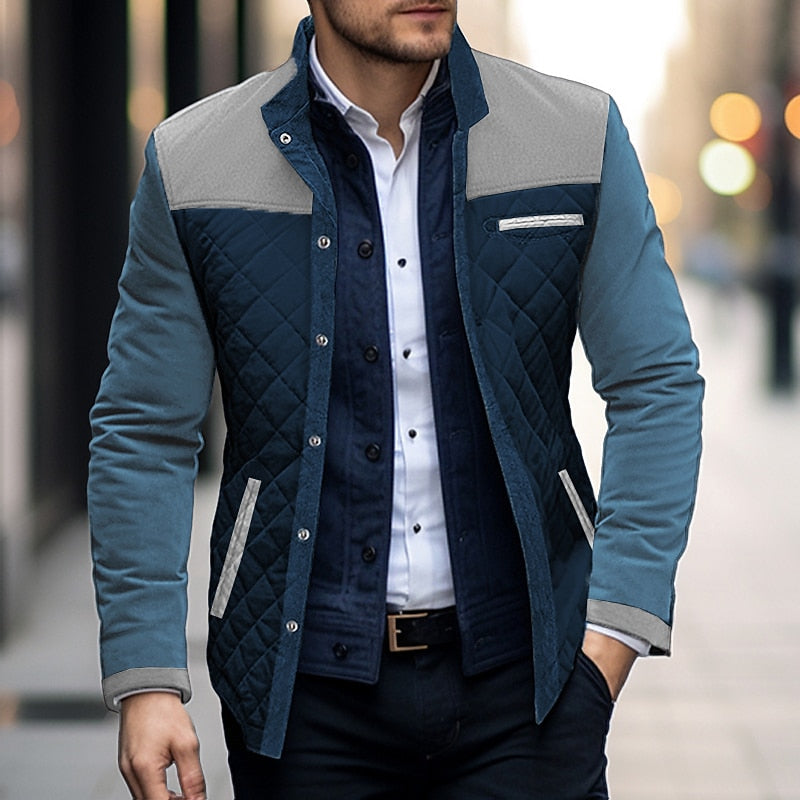 Tarvion | Homme Veste Matelassée Bicolore Col Montant - Blue - Image 2