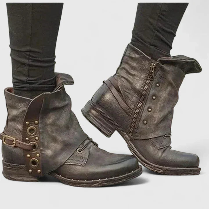 Tarvène | Femme Bottines Vintage à Boucle - Dark Brown - Image 1