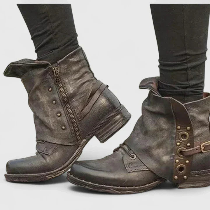 Tarvène | Femme Bottines Vintage à Boucle - Dark Brown - Image 2