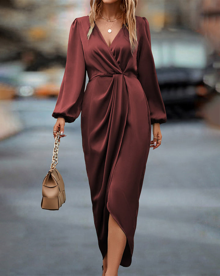 Thalavise | Femme Robe Midi Portefeuille Manches Longues - Burgundy - Image 1