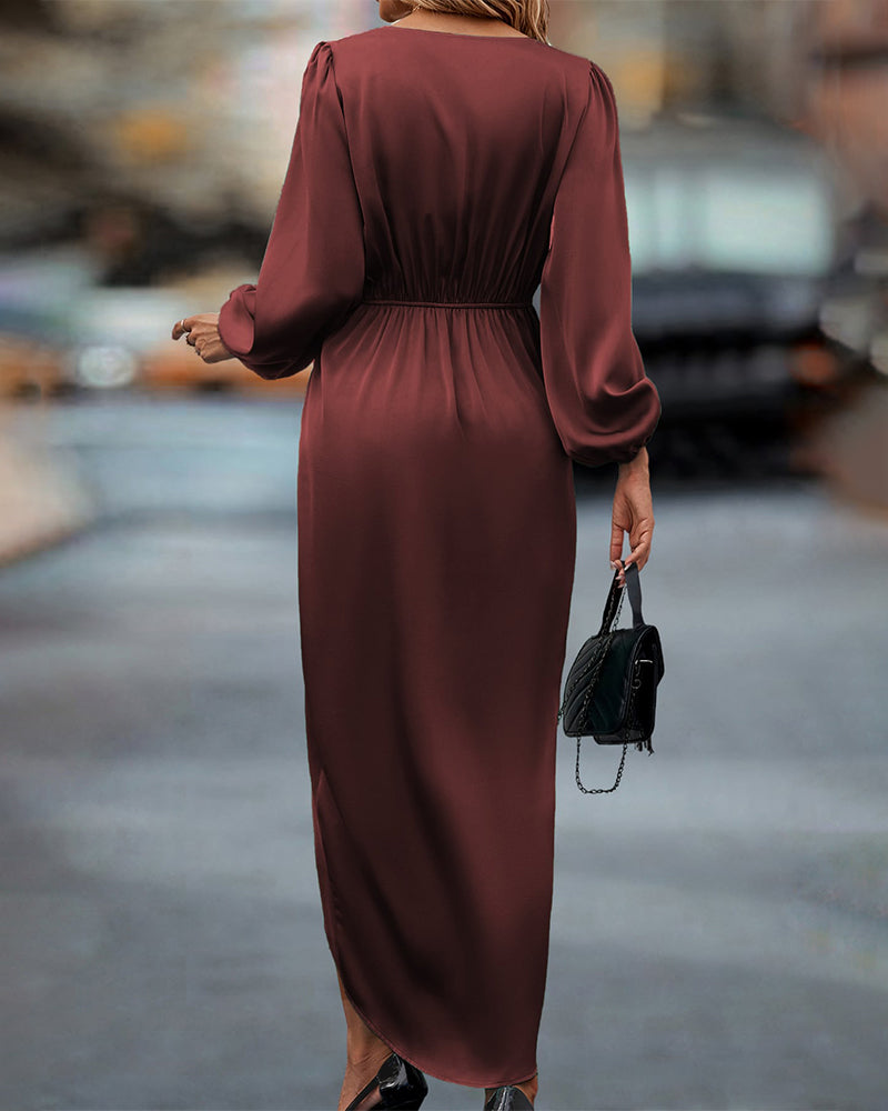 Thalavise | Femme Robe Midi Portefeuille Manches Longues - Burgundy - Image 2