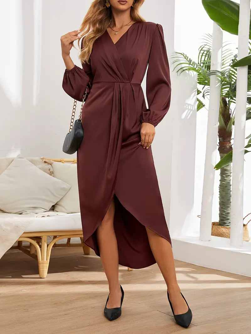 Thalavise | Femme Robe Midi Portefeuille Manches Longues - Burgundy - Image 4