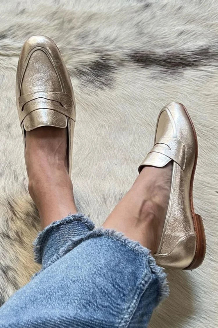 Thalvïe | Femme Mocassins Dorés Métallisés Plats - Gold - Image 1