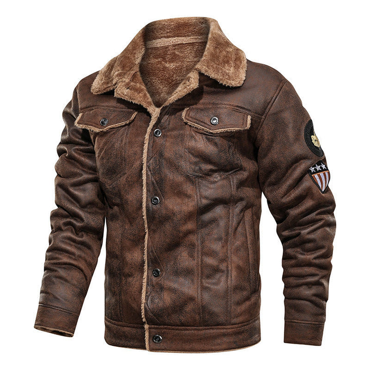 Thalvec | Homme Veste Jean Fourrée Style Aviateur - Brown - Image 1
